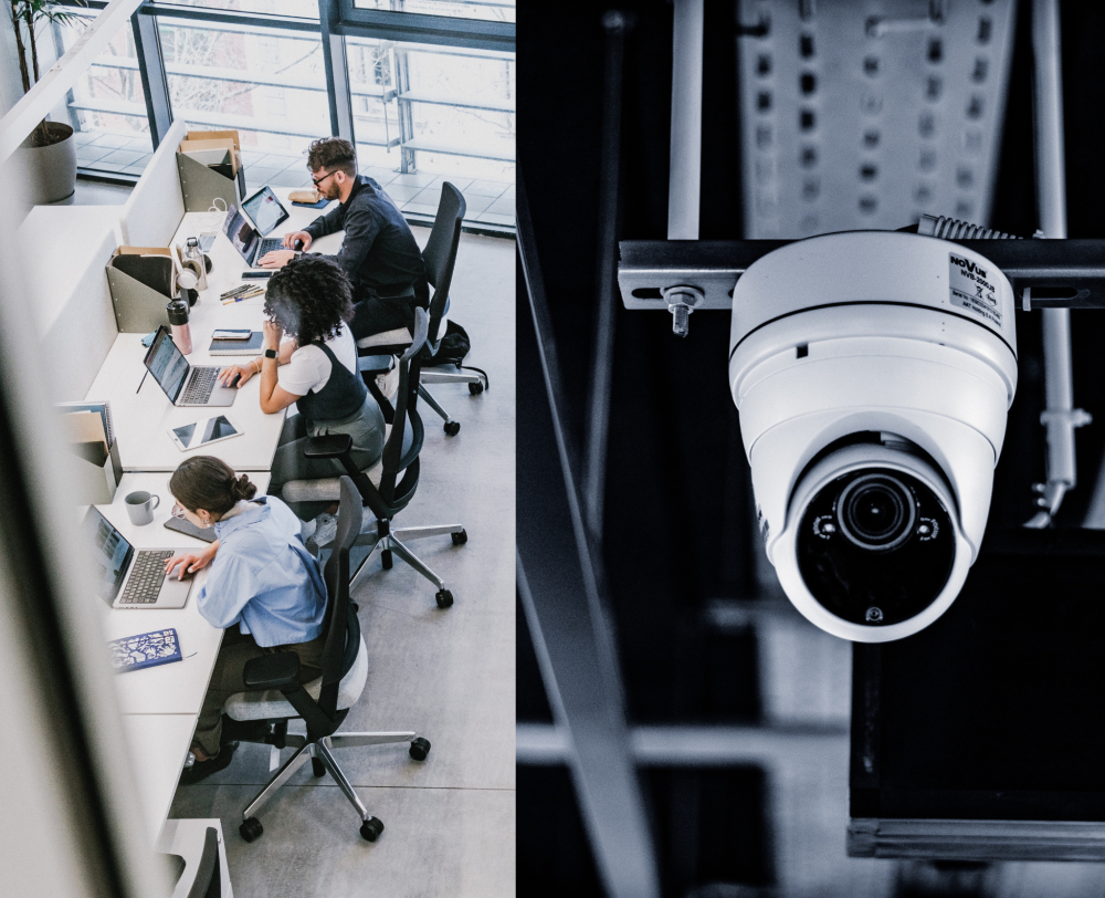 Cámara de seguridad instalada para supervisar un espacio de trabajo